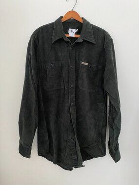 VINTAGE CALVIN KLEIN CASUAL BUTTON DARK GREEN SOLID COLOR